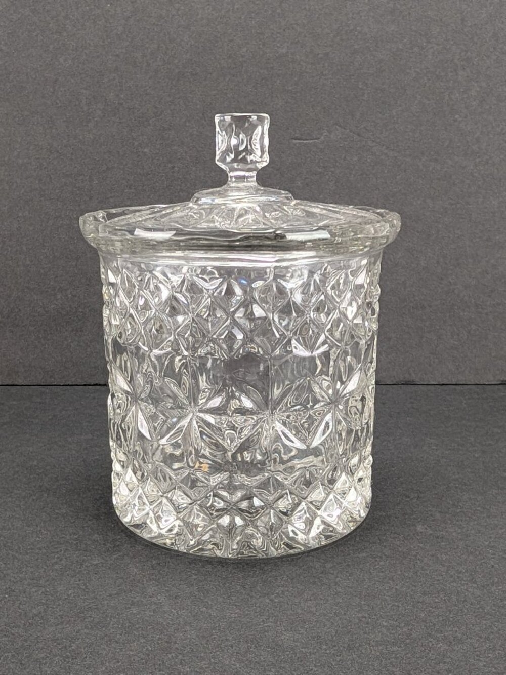 Cut Crystal Biscuit Barrel Glass Cookie Jar Lid 7" Heavy Vintage Home Decor
